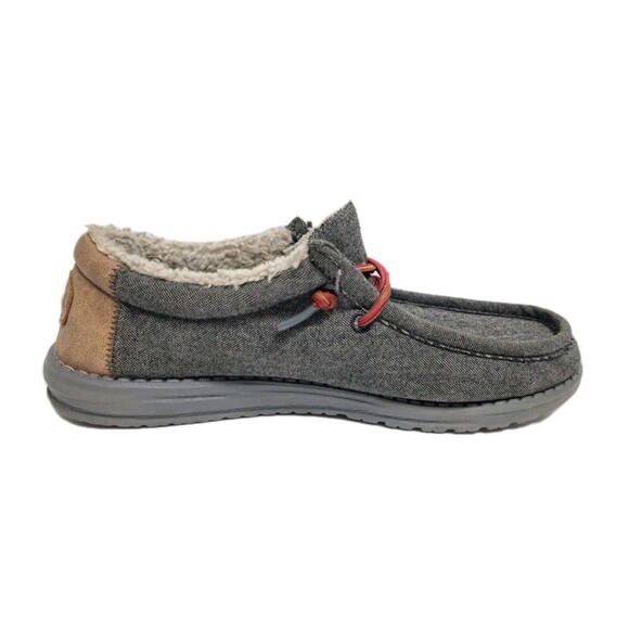 Hey Dude Wally Black Shell Shearling Lined Canvas Slip On Shoes Gray Mens Size 8 - Picture 4 of 10